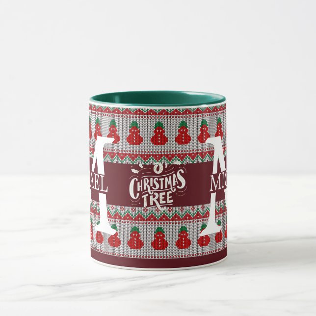 Caneca Simples Monograma Moderno e Elegante de Natal  (Centro)