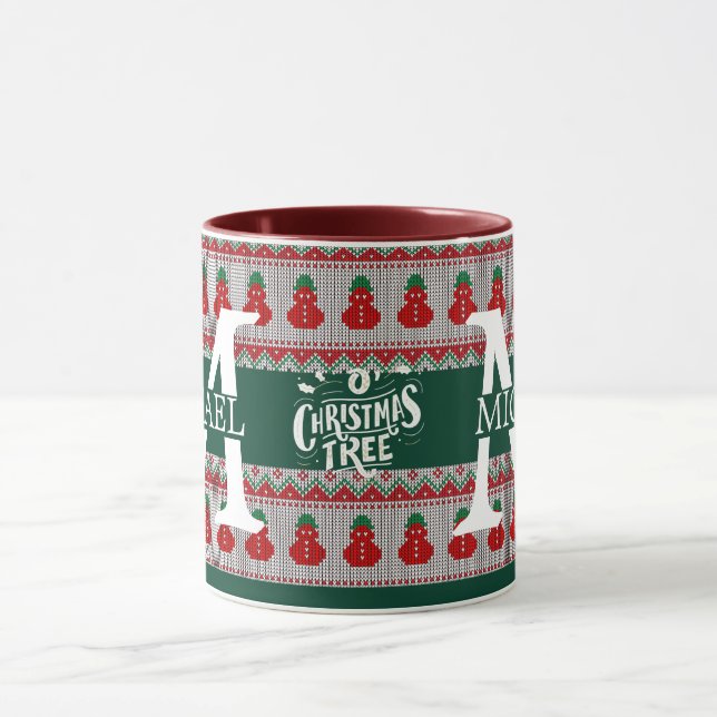 Caneca Simples Monograma Moderno e Elegante de Natal  (Centro)