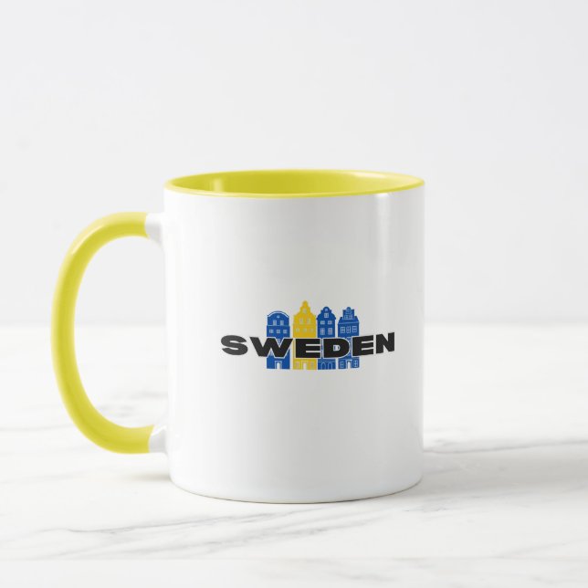 Caneca Simples Suecia Moderna País Sueco Bandeira Souveni (Esquerda)
