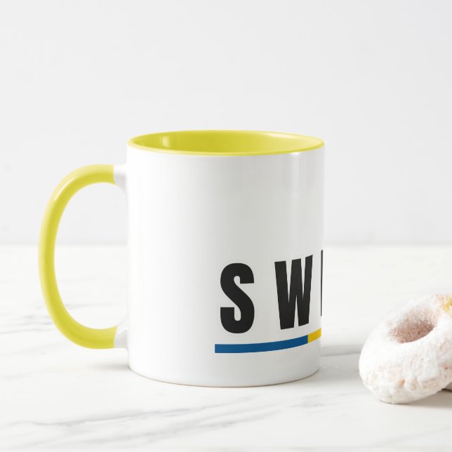 Caneca Simples Suecia Sueca Letra Flag Souvenir (Com Donut)
