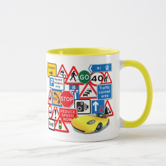 Caneca Sinais de estrada e carro amarelo (Direita)