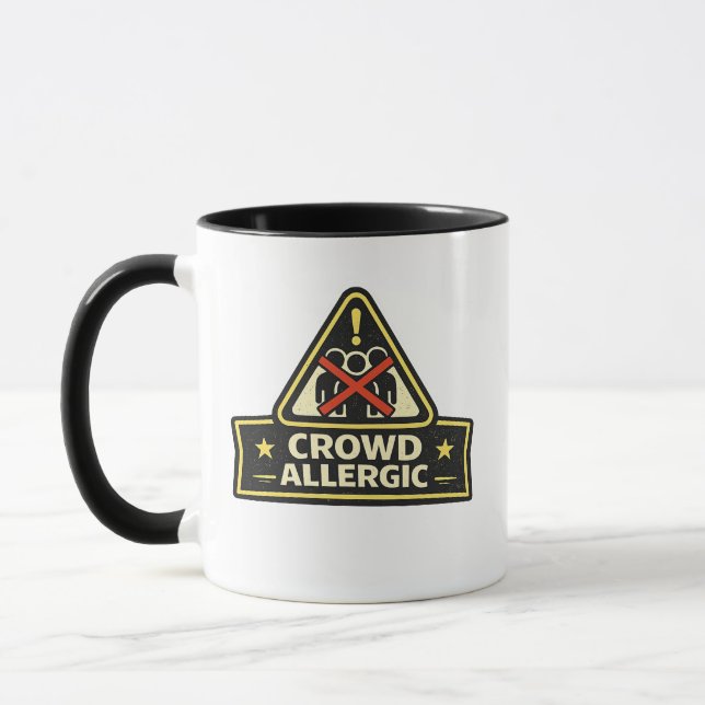 Caneca Sinal de Alerta Engraçado Alergia a Multidão (Esquerda)