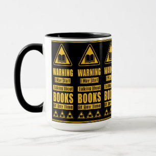 Caneca Sinal de Alerta para Amantes de Livros Amarelos