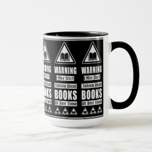 Caneca Sinal de Alerta para Amantes de Livros em Preto e 