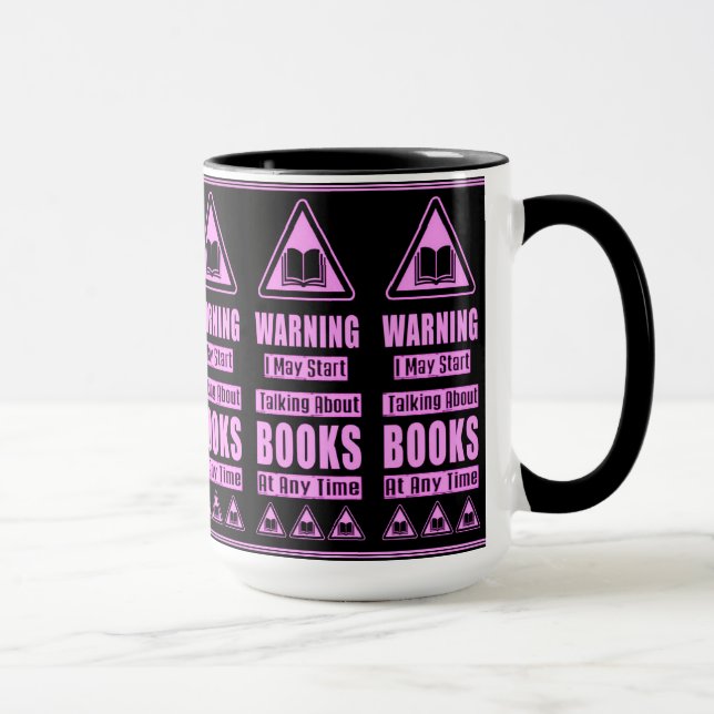 Caneca Sinal de Alerta para Amantes de Livros Rosa (Direita)