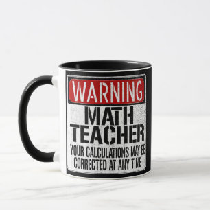 Caneca Sinal de Aviso do Professor de Matemática Engraçad