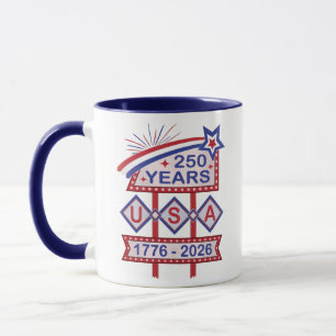 Caneca Sinal de Marquee do 250º Aniversário Retro EUA 177