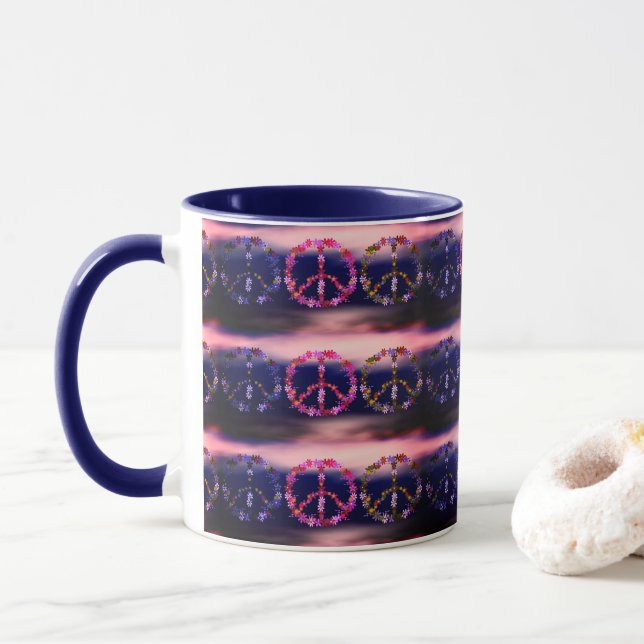 Caneca Sinal de paz com flores coloridas (Com Donut)