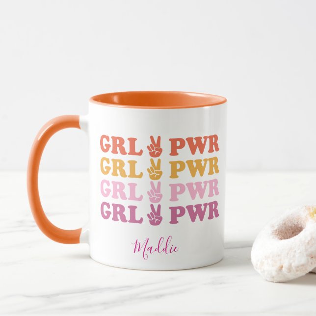 Caneca Sinal de Paz do Poder de Menina Fofa (Com Donut)