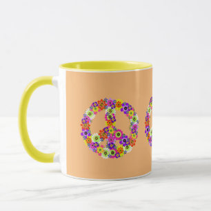 Caneca Sinal de Paz Floral em Pêssego