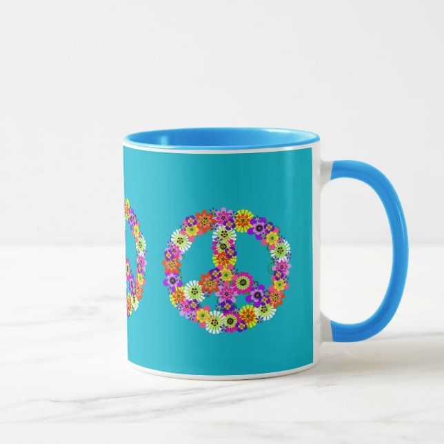 Caneca Sinal de Paz Floral na Turquesa (Direita)