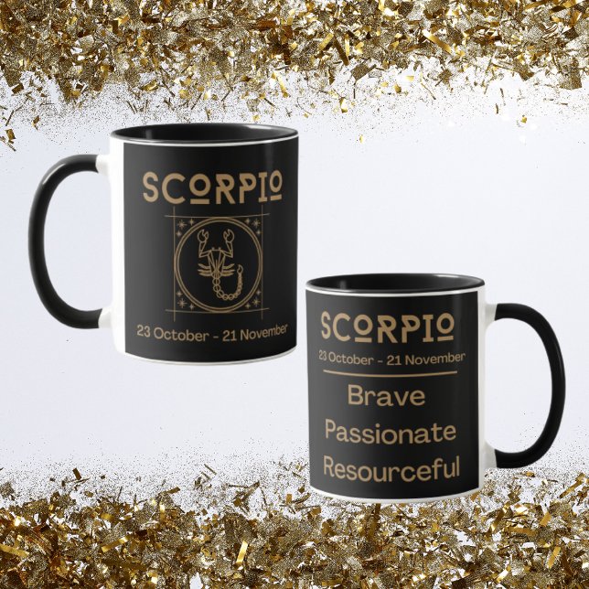Caneca Sinal de Scorpio Zodiac com Símbolo e Traços (Scorpio Zodiac Coffee Mug with traits)