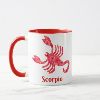 Caneca Sinal de Zodiac para Scorpio em Vermelho e Coral