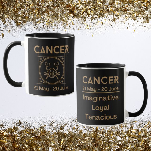 Caneca Sinal de Zodíaco cancer com Símbolo e Traços (Cancer Zodiac Coffee Mug with traits)