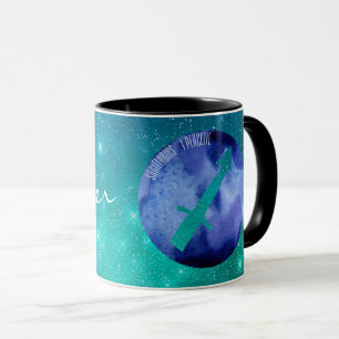 Caneca Sinal de Zodíaco Sagitário no Céu Estrelado Tea
