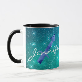 Caneca Sinal de Zodíaco Sagitário no Céu Estrelado Teal