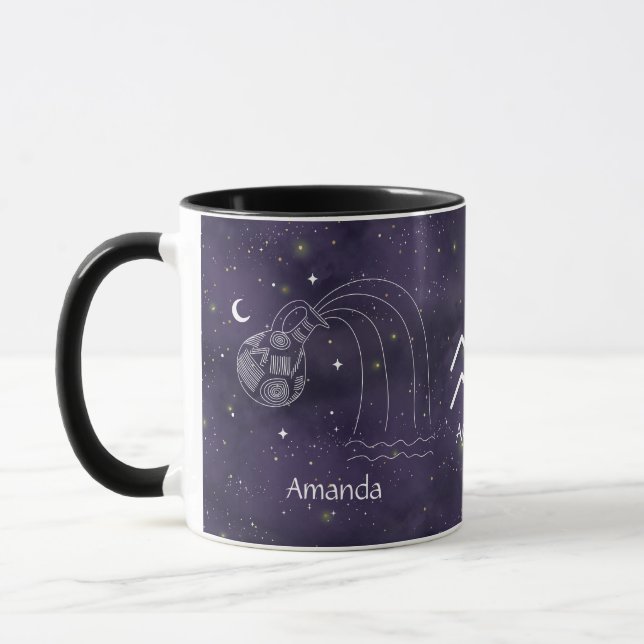 Caneca Sinal Zodiac Aquarius Aquarius Caça Personalizável (Esquerda)