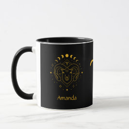 Caneca Sinal Zodiac Fala Ouro Amarelo - Mug Personalizáve