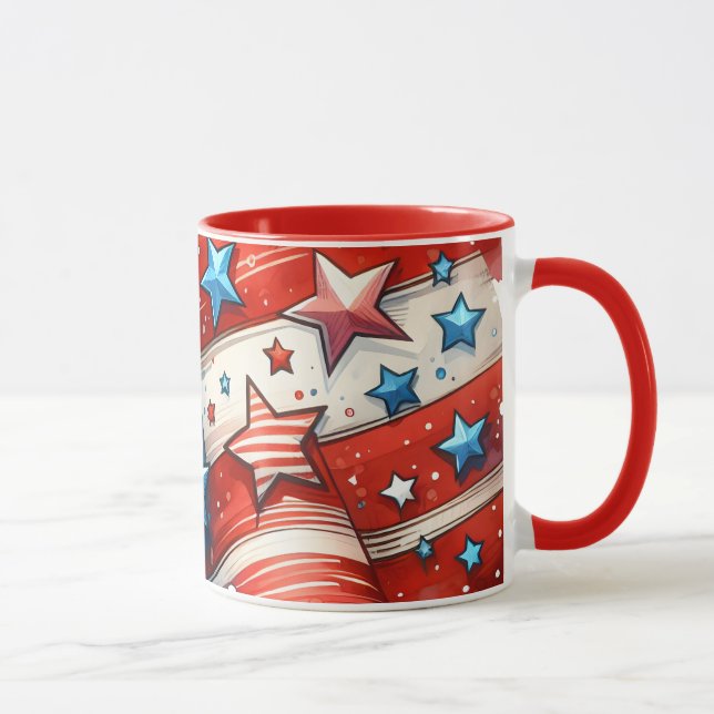 Caneca Sinalizador Abstrato-Americano Vermelho, Branco e  (Direita)