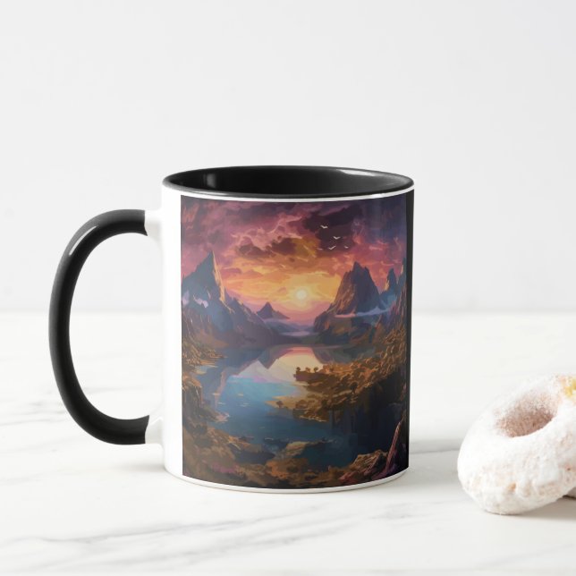 Caneca Sinfonia de Montanha: Uma Mistura Harmoniosa de Co (Com Donut)