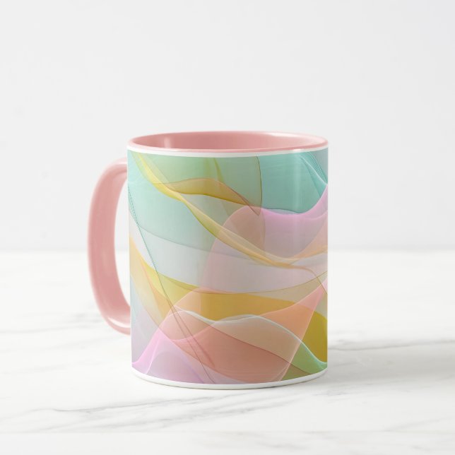 Caneca Sinfonia Pastel de Fitas Flutuantes e Transparente (Frente Esquerda)