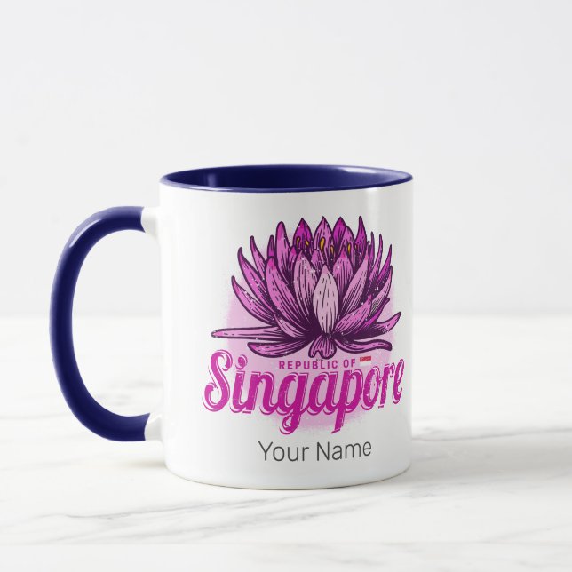 Caneca Singapura Lotus Flag Vintage Holiday Souvenir (Esquerda)