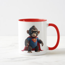 Caneca Singe super-héros avec cape rouge et costume.