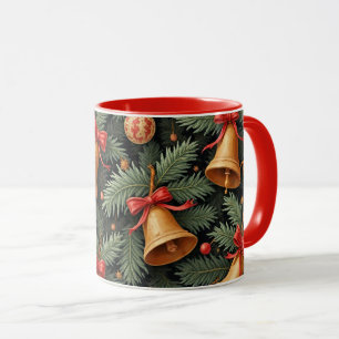 Caneca Sinos de Festa, padrão decorativo, acabamento verm