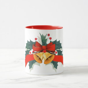 Caneca Sinos de Natal com folhas de azevinho