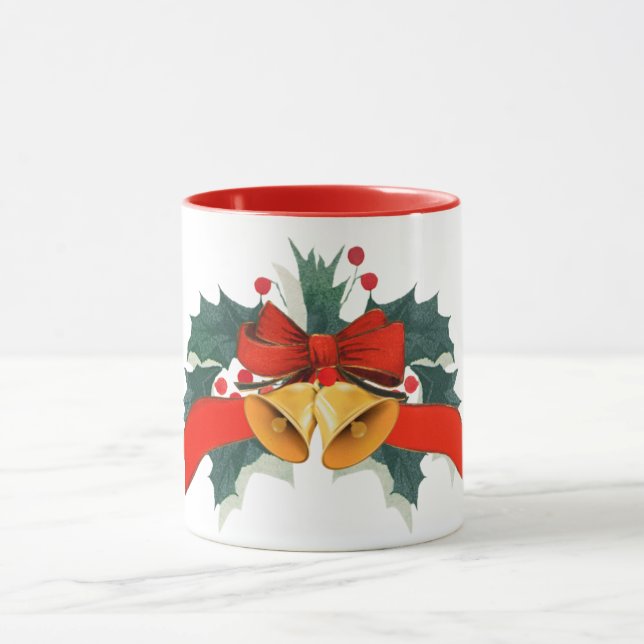 Caneca Sinos de Natal com folhas de azevinho (Centro)