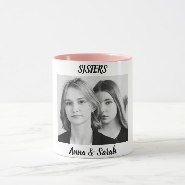 Caneca Sister Gift Mug with Photo & Name – Pink Cup Style (Centro)