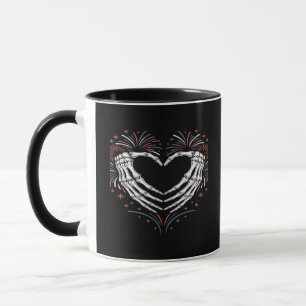 Caneca Skeleton Hand Heart 4th Of Usa Patriotic American