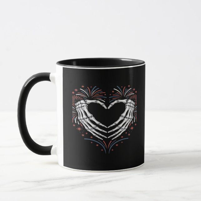 Caneca Skeleton Hand Heart 4th Of Usa Patriotic American (Esquerda)
