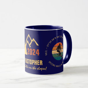 Caneca Ski Vail, Colorado - Man Skier, Name, Dourado Text
