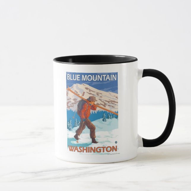Caneca Skier Carregando agora Skis - Blue Mountain, WA (Direita)