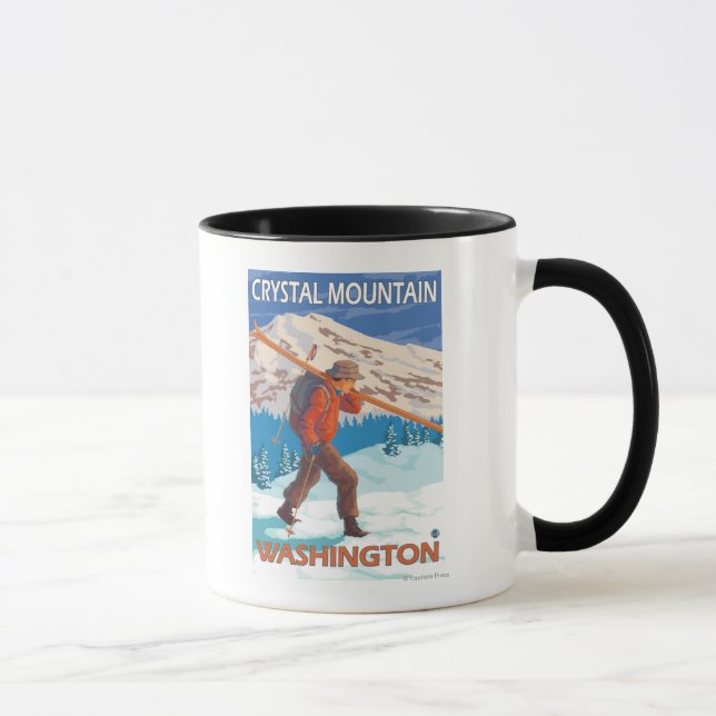 Caneca Skier Carregando agora Skis - Crystal Mountain, WA (Direita)