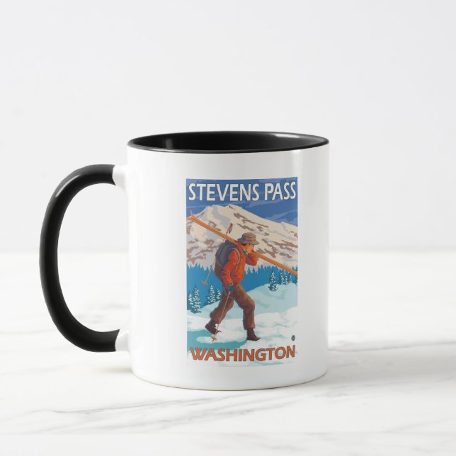 Caneca Skier Carregando agora Skis - Stevens Pass, WA (Esquerda)