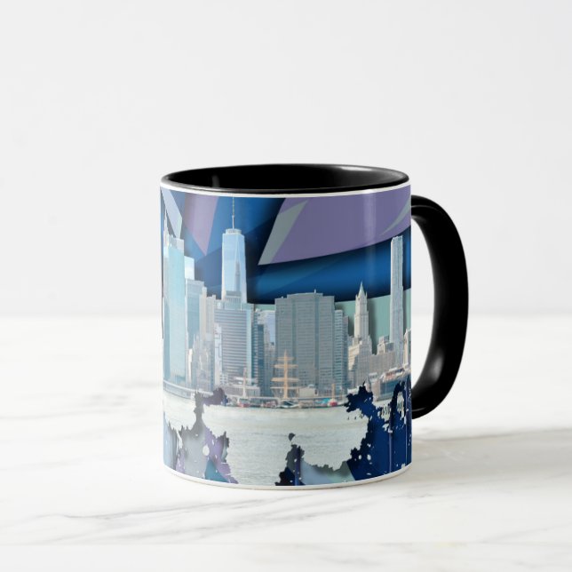 Caneca Skyline | 3D azul da Nova Iorque (Frente Esquerda)