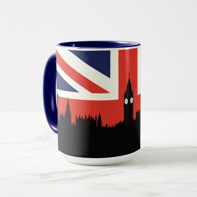 Caneca Skyline | de Londres a bandeira britânica (Frente Esquerda)