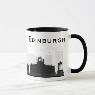Caneca Skyline preto e branco de Edimburgo Scotland