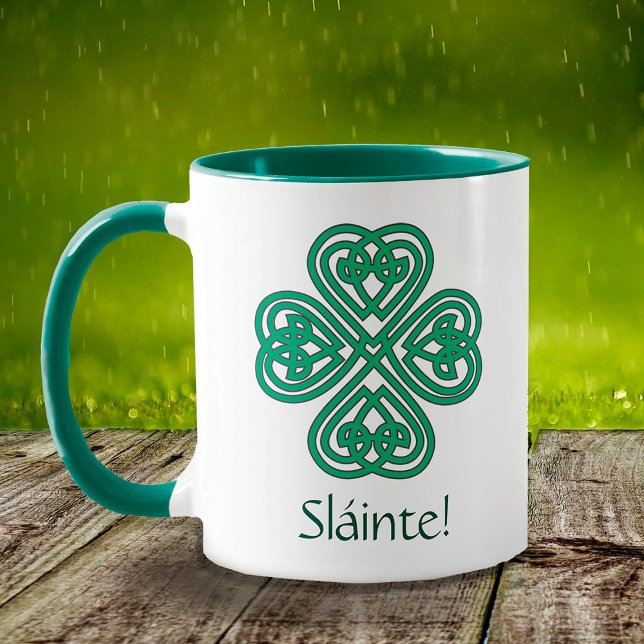 Caneca Sláinte Irish Shamrock Green Celtic Cross Clover (Criador carregado)