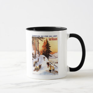 Caneca Sledding e esquiar no poster de Vosges