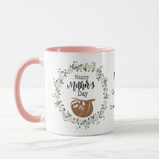 Caneca Sloth In Wreath Feliz dia de as mães Nome Personal