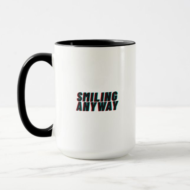 Caneca Smiling Anyway Glitch Effect Retro Quote Design (Esquerda)