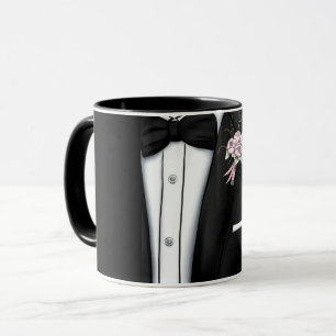 Caneca Smoking Sofisticado de Noivo com Boutonniere de Pe