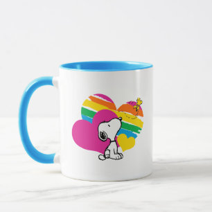 Caneca Snoopy e Woodstock Corações Arco-Íris