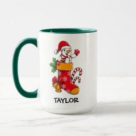 Caneca Snowman Candy Cane Stockings Nome Personalizado Ca