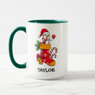 Caneca Snowman Candy Cane Stockings Nome Personalizado Ca