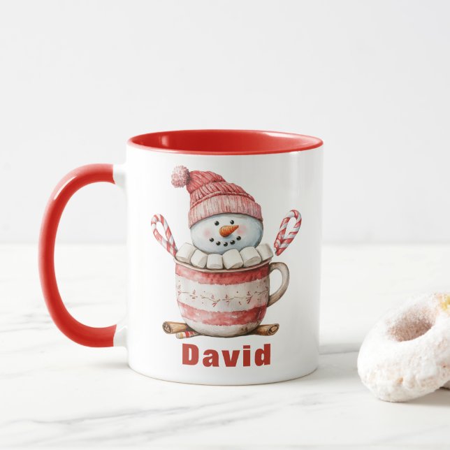 Caneca Snowman Hot Ccoa Candy Candy Candy Marshmallow (Com Donut)