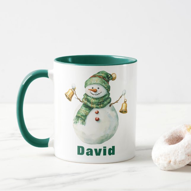 Caneca Snowman Verde de Natal com Snowman (Com Donut)